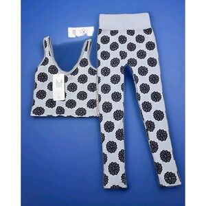 AURA  Womens Workout Set Gray Purple Floral Tank + Leggings Small NWT